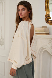 Cream Open Back Long Sleeve Top