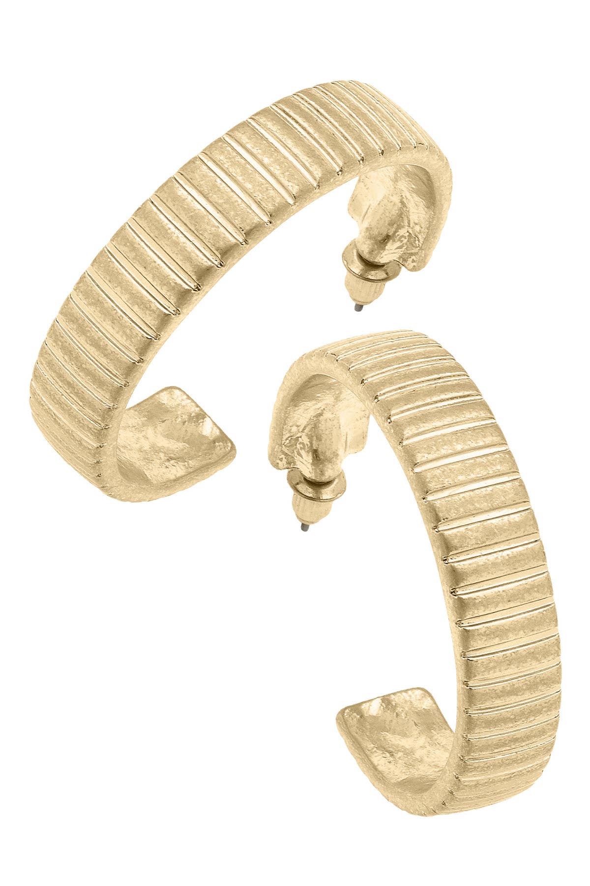 Phoenix Fluted Metal Hoop Earrings in Worn Gold