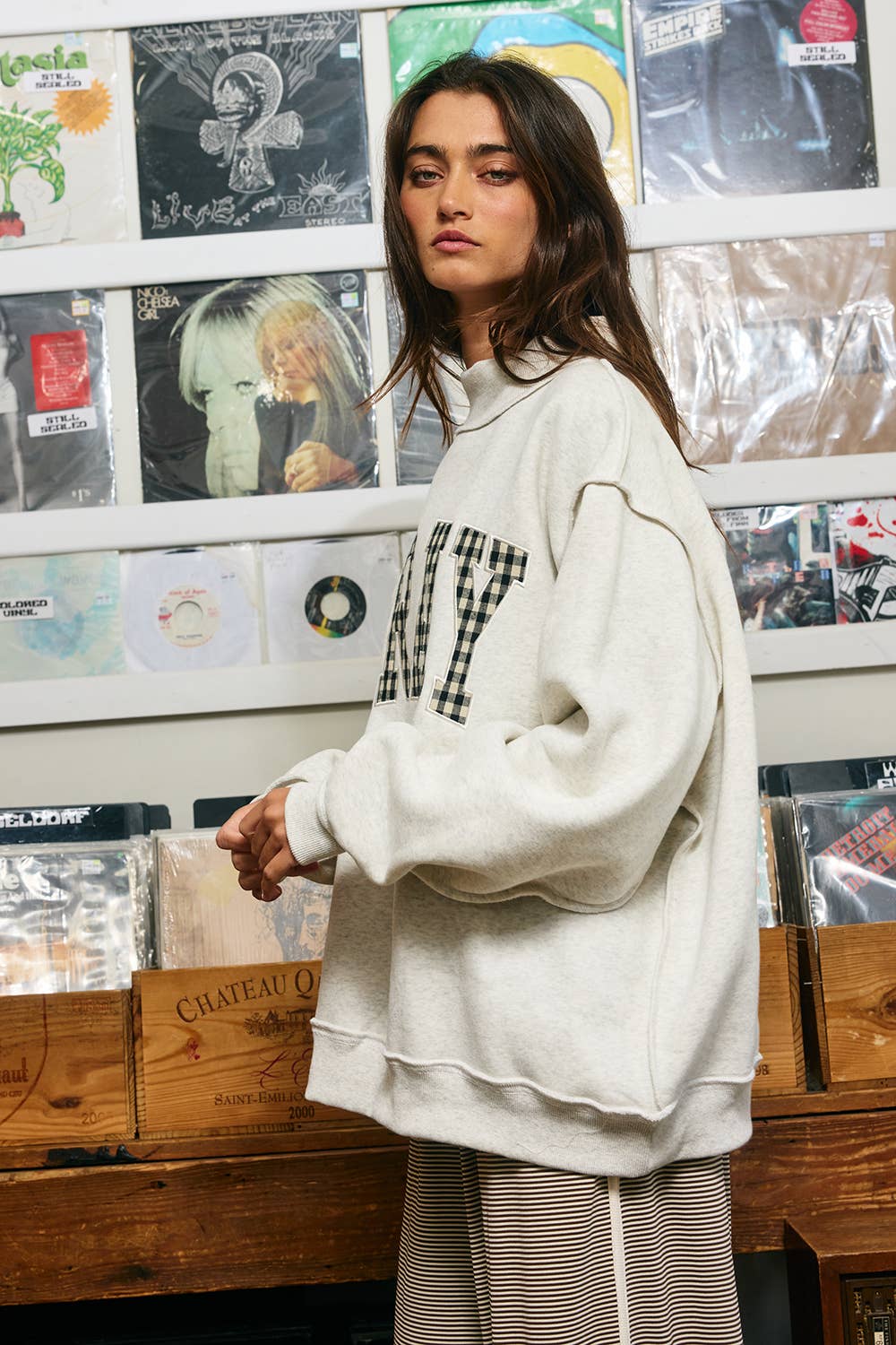 Pray Gingham Appliqué Mockneck