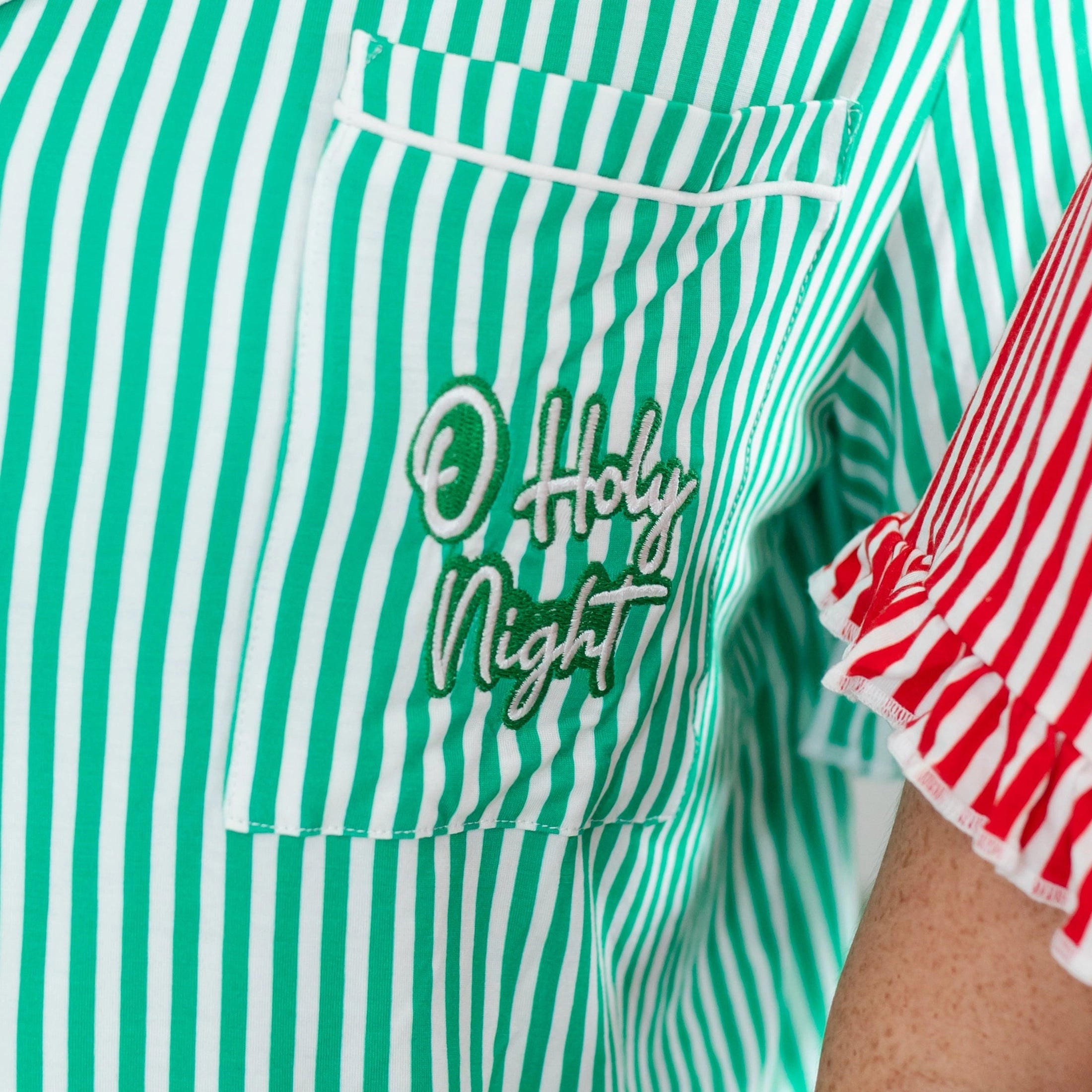 Kids Green Striped Pajama Set at Ninety Nine Boutique, view 2