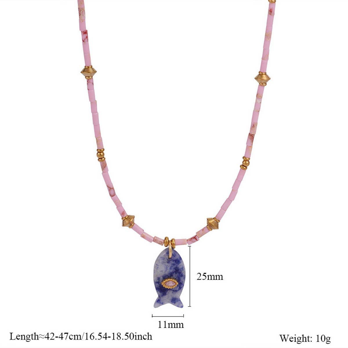 Blue Fish Necklace With Gem — color: blue and fish pendant with gemstone