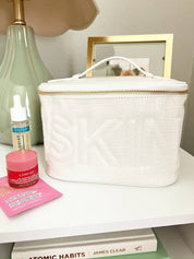 White Leather SKIN Cosmetic Bag