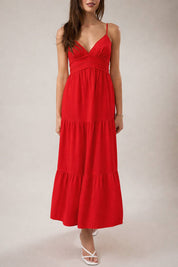 Yellow V-Neck Tiered Maxi Dress