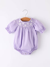 Girls Butterfly Smocking Embroidered Purple Romper