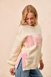 Cream/Pink Merry Christmas Sweatshirt