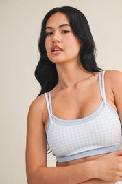 Blue Gingham Layered Sports Bra
