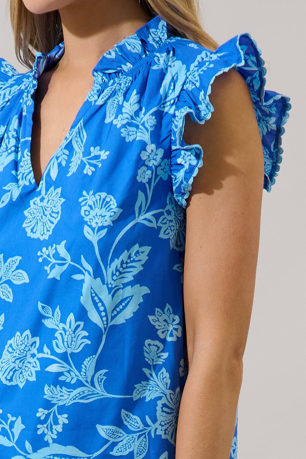 Blue Ruffle Floral Top