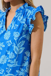 Blue Ruffle Floral Top