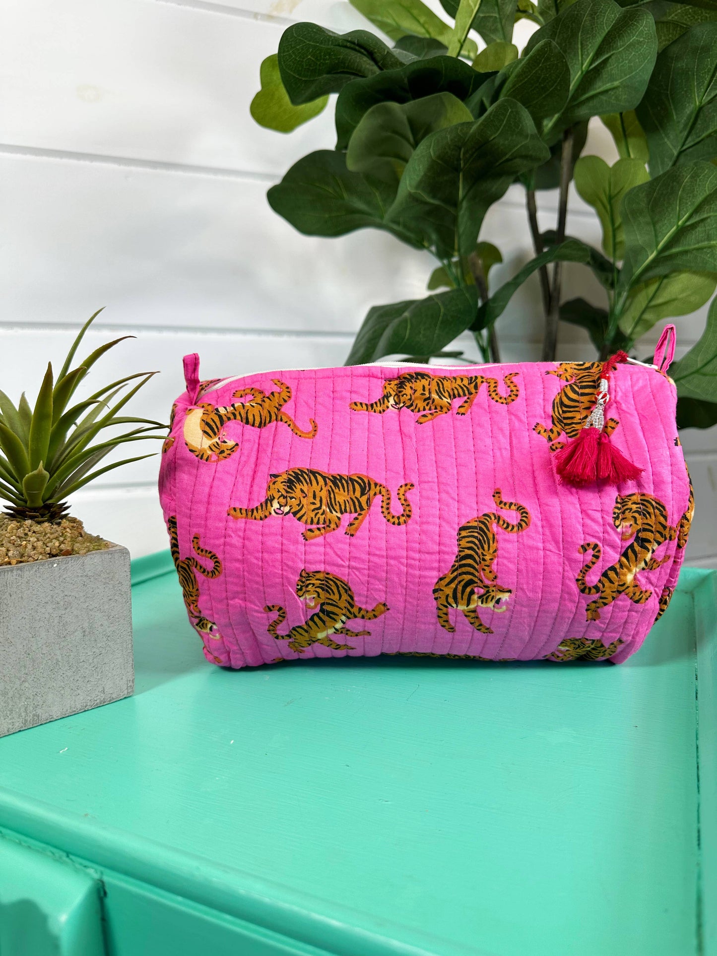 Pink Tiger Quilted Makeup Bag