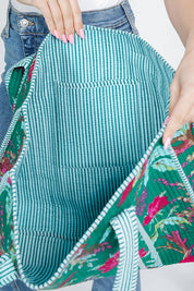 Green Bird Quilted Tote Bag