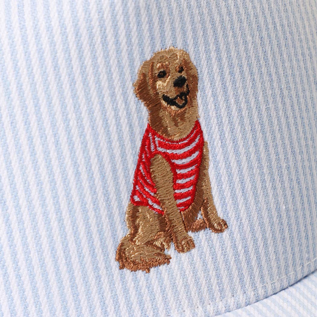 Light Blue Golden Retriever Seersucker Hat