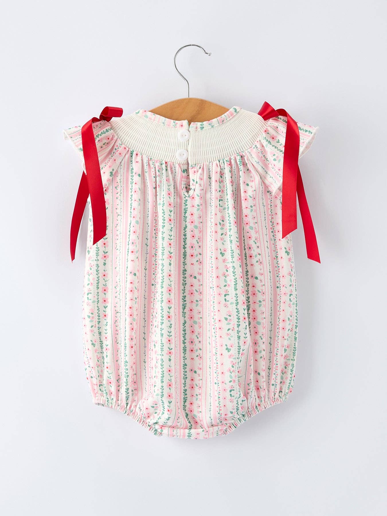 Pink Spring Floral Smocked Baby Girl Romper