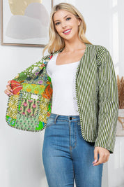 Green Floral Quilted Patch Reversible Jacket