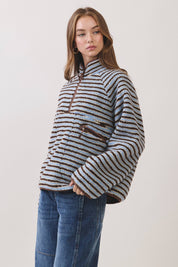 Blue Striped Sherpa Half-Zip Jacket showing sherpa
