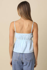 Blue Button-Front Peplum Cami Top