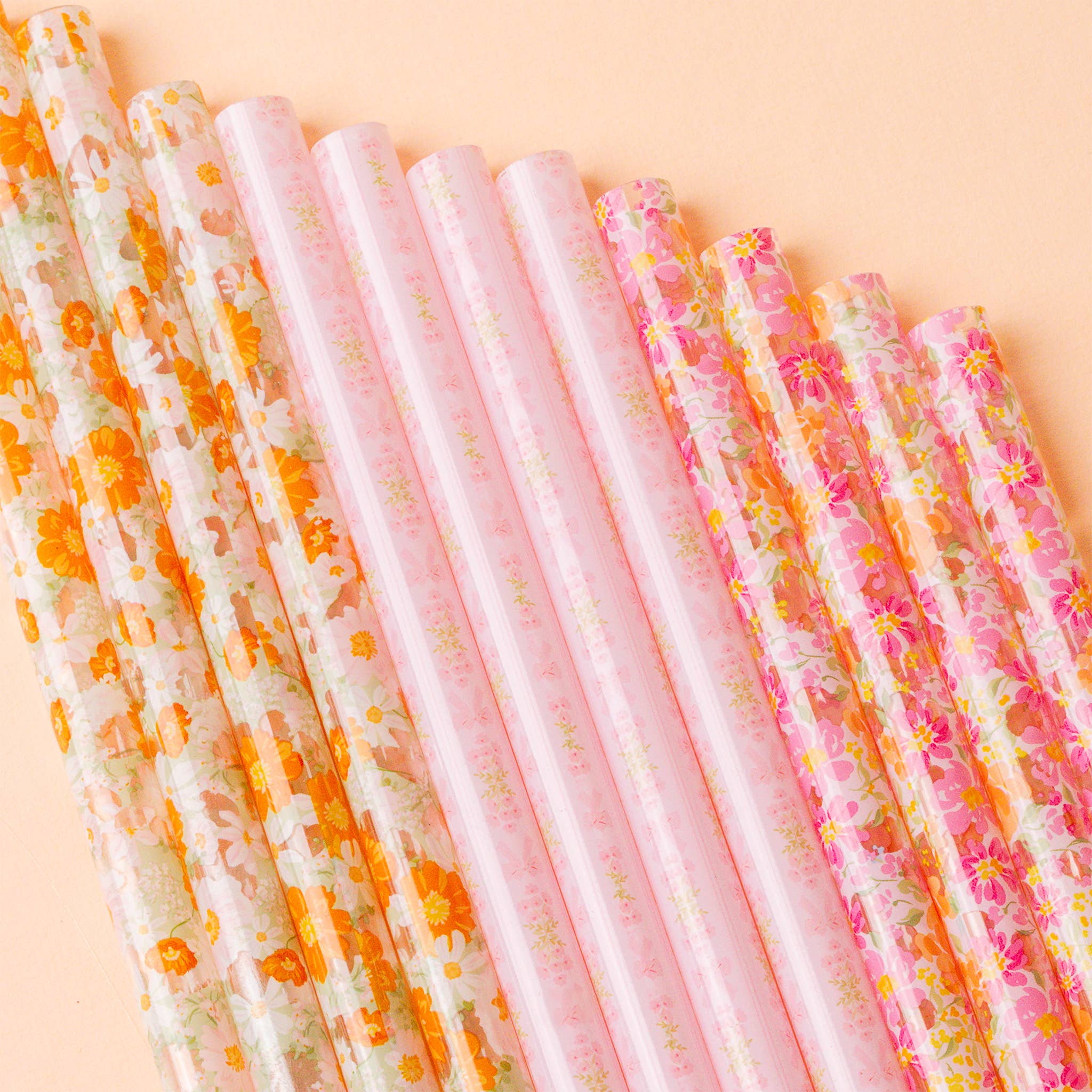 Pink Floral Tumbler Straw Set