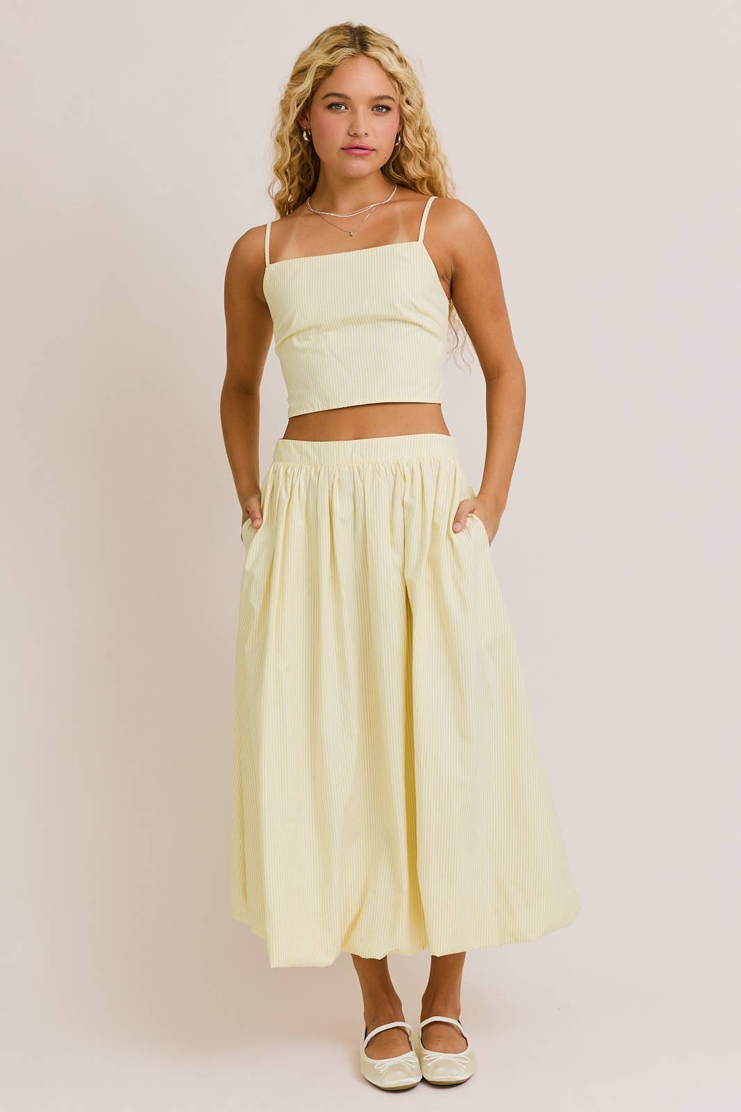 Yellow Striped Top and Bubble Skirt Set