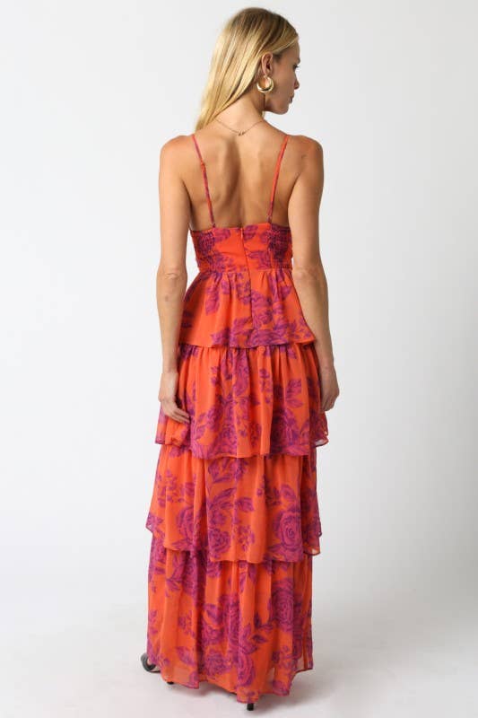 Pink & Orange Floral Ruffle Dress