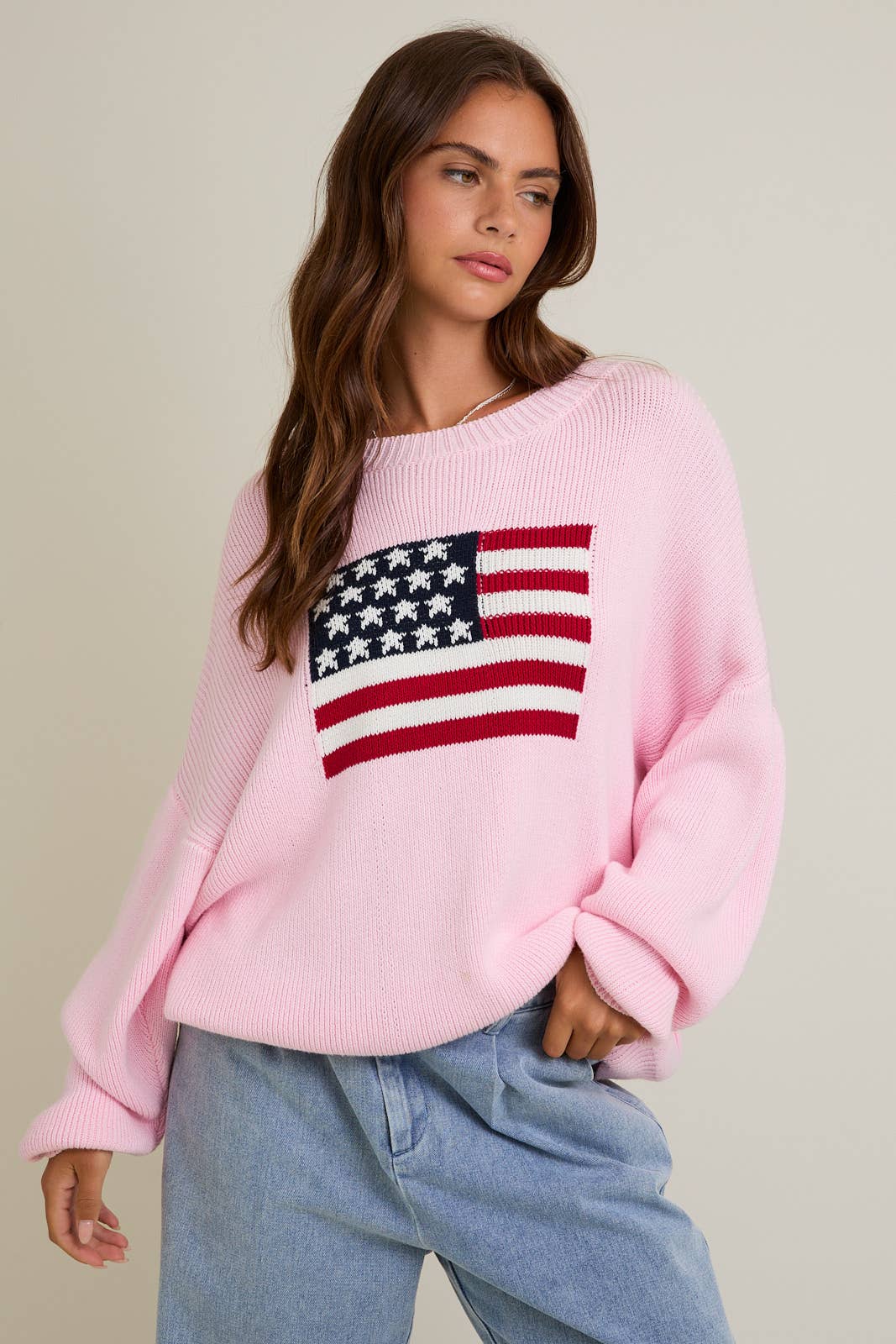 Pink American Flag Knitted Sweater