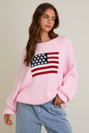 Pink American Flag Knitted Sweater