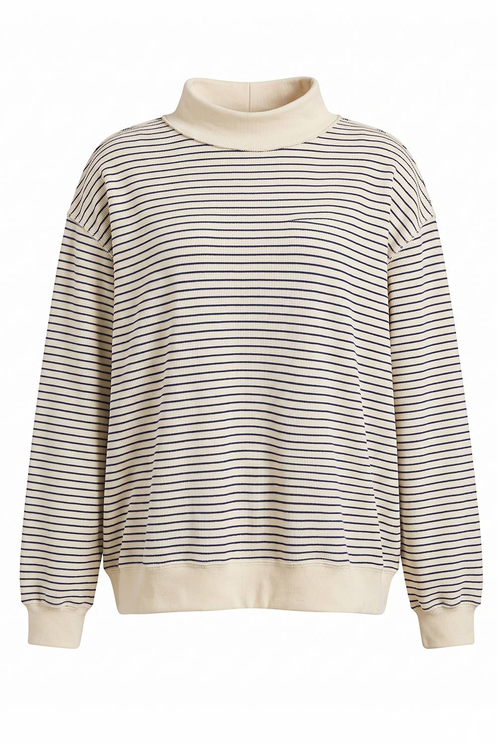 Cream Striped MockNeck Sweatshirt