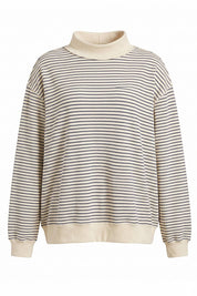 Cream Striped MockNeck Sweatshirt