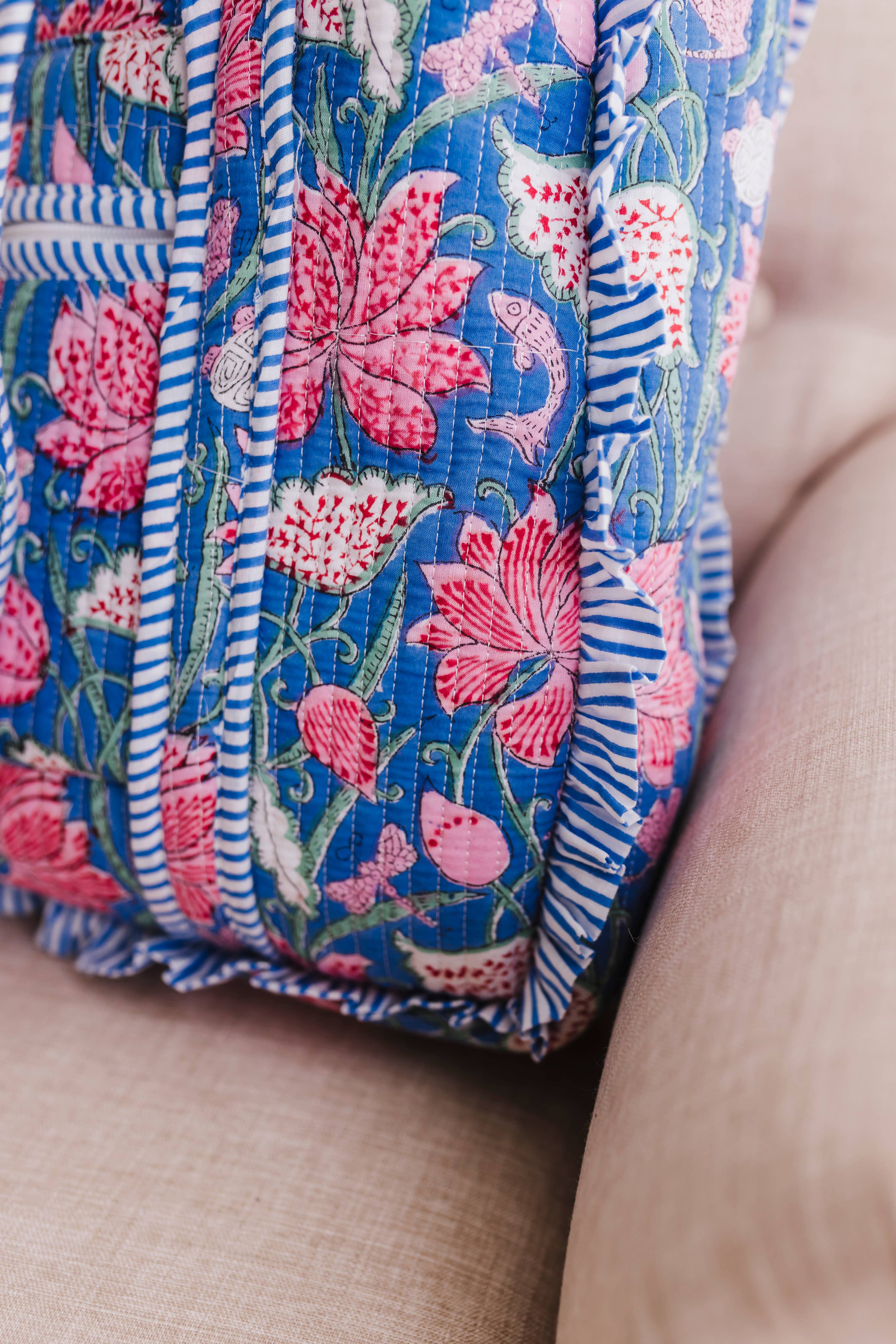 Seascape | Large Quilted Ruffle Tote Bag