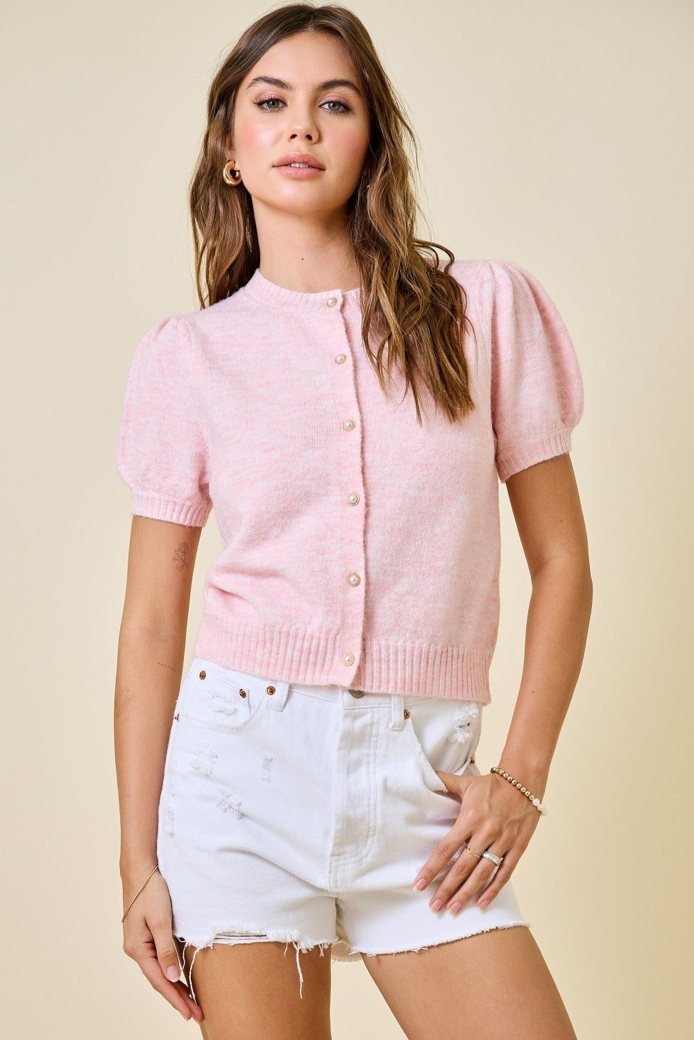 Pink Knit Sweater Cardigan Top
