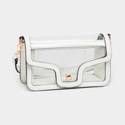 Solid Faux Leather Transparent Rectangle Shoulder Bag: Tan