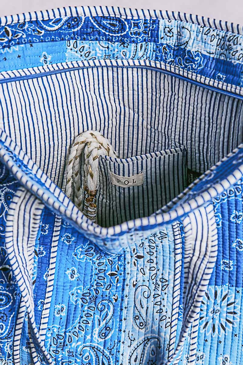 Blue Quilted Tote Bag