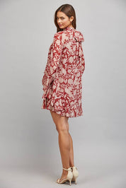 Red Floral Neck Tie Mini Dress