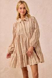 Cream Floral Print Buttoned Shirt Dress
