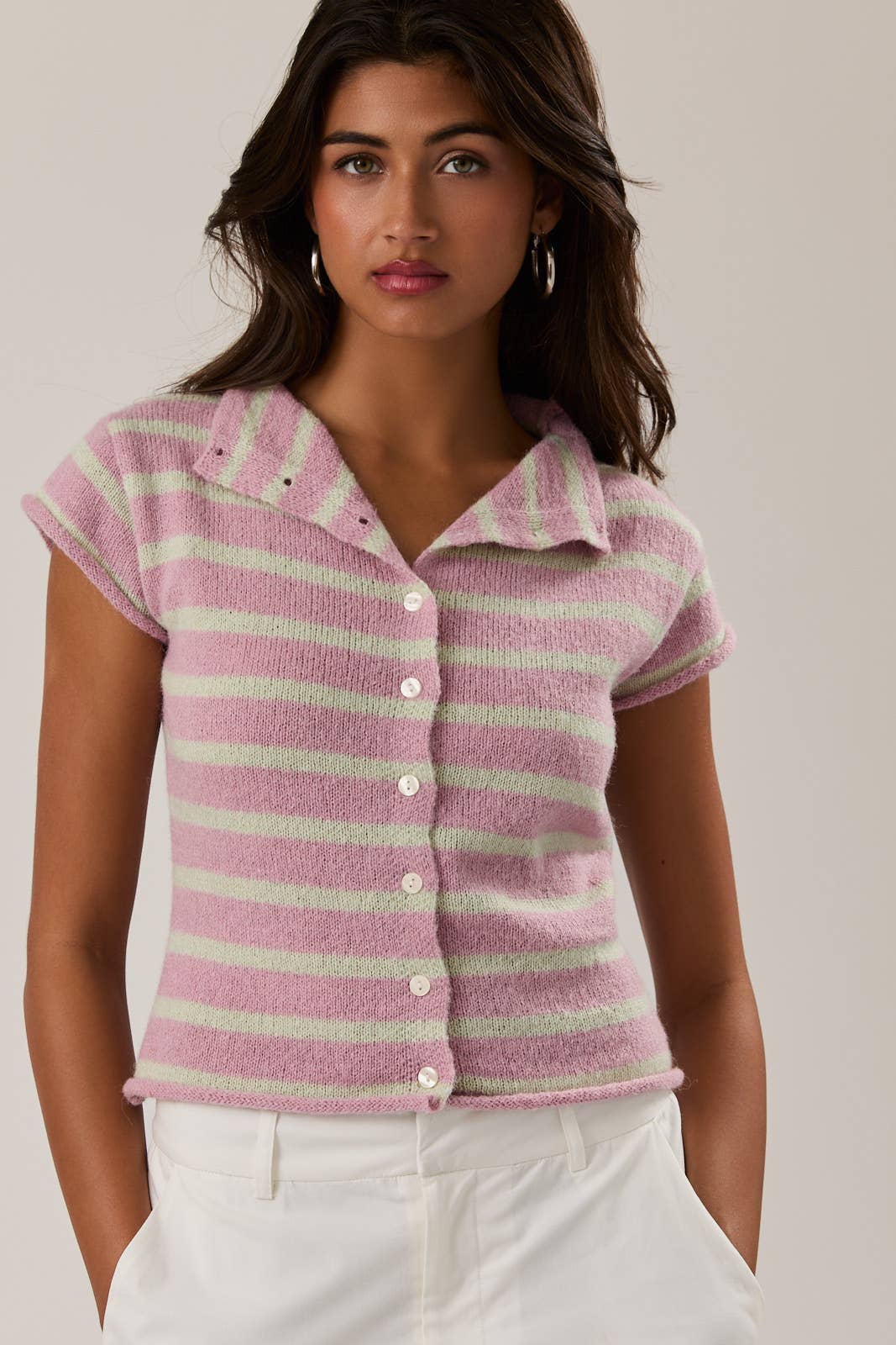 Pink Striped Sweater Top