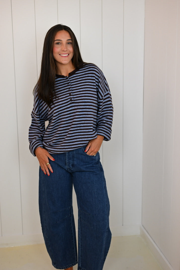 Brown Striped Drop Shoulder Pullover