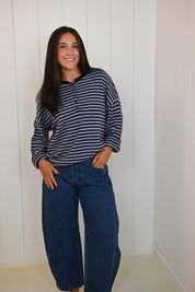 Brown Striped Drop Shoulder Pullover
