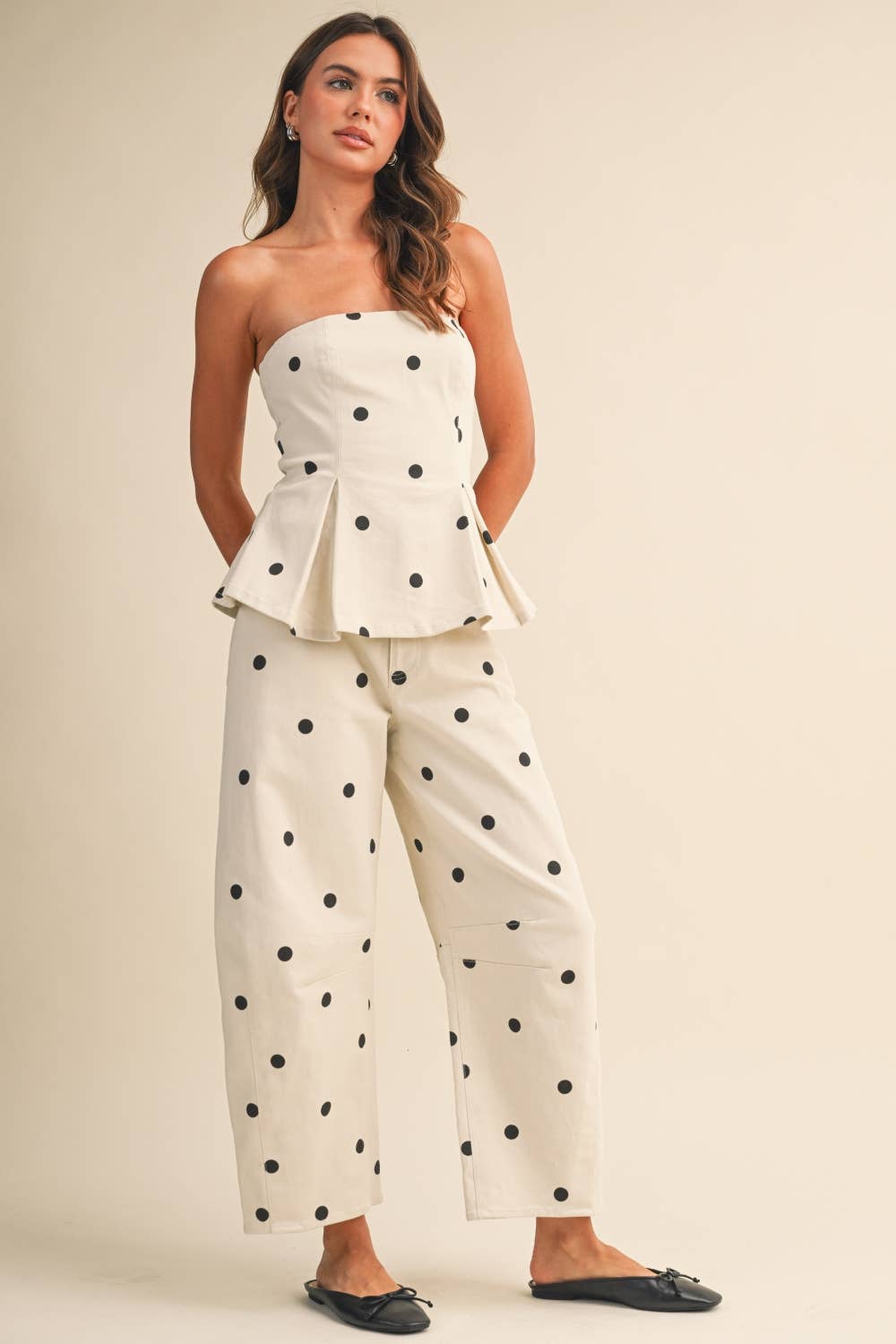 White Polka Dot Strapless Set