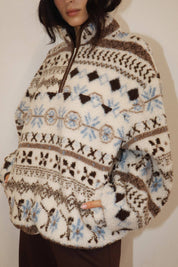 Cream Patterned Fleece Pullover showing oversides
