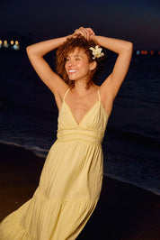 Yellow V-Neck Tiered Maxi Dress
