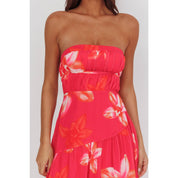Hot Pink Strapless Floral Midi dress