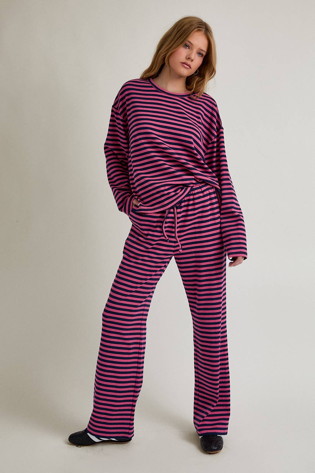Pink & Navy Long Sleeve Stripe Top & Pants Set