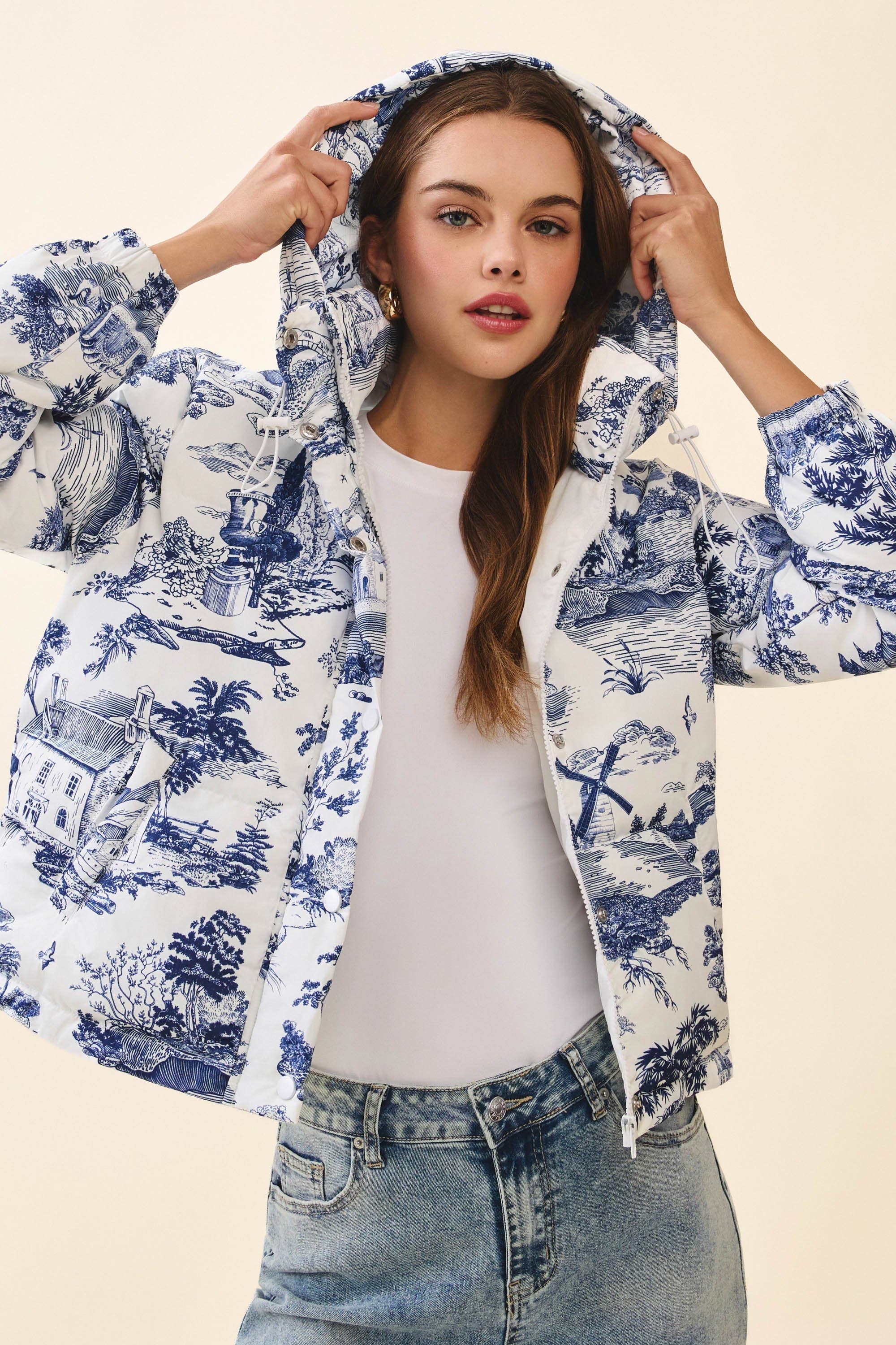 Abstract Print Puffer Jacket
