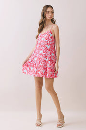 Pink Printed V Neck Slip Dress