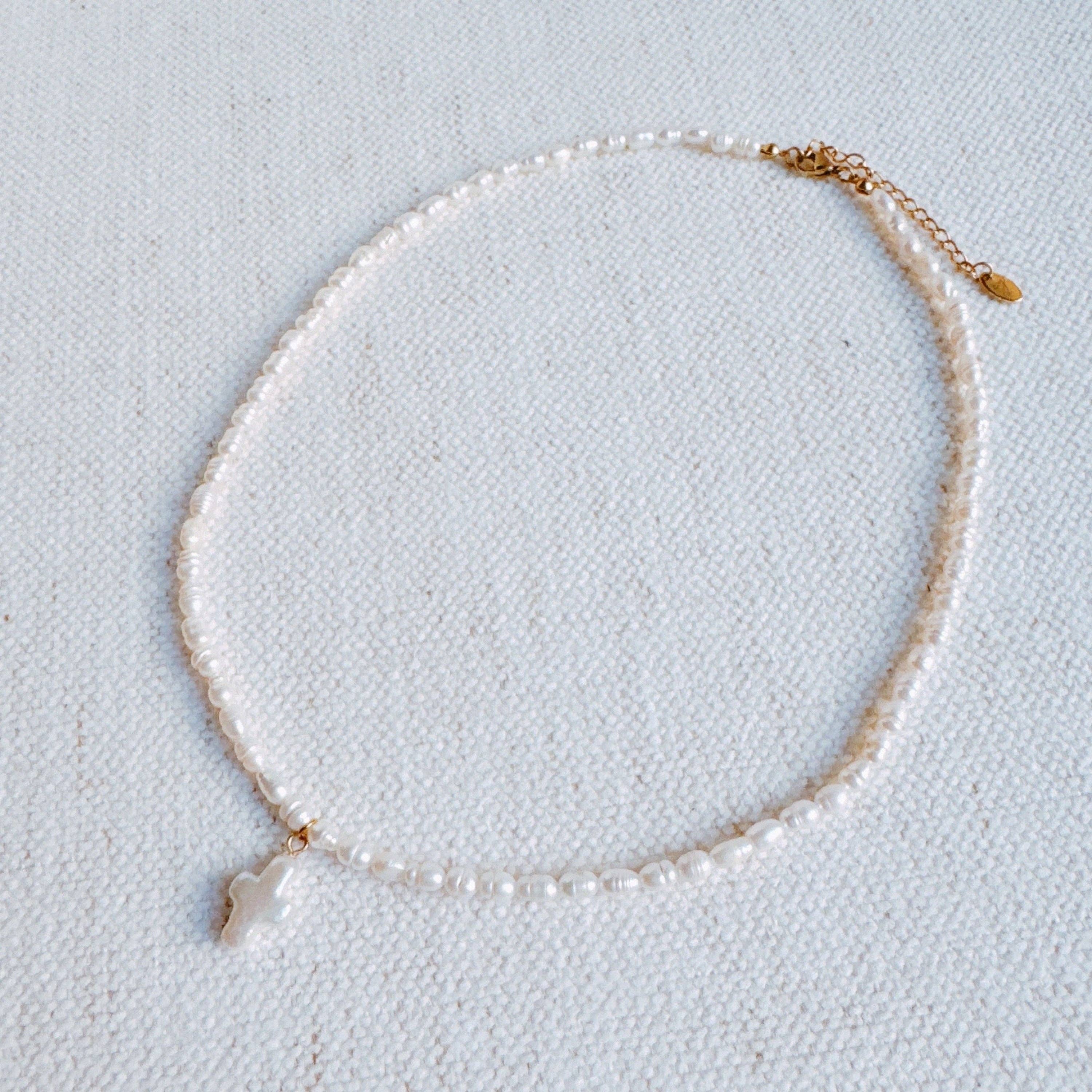 Genuine Freshwater Pearl Cross Necklace