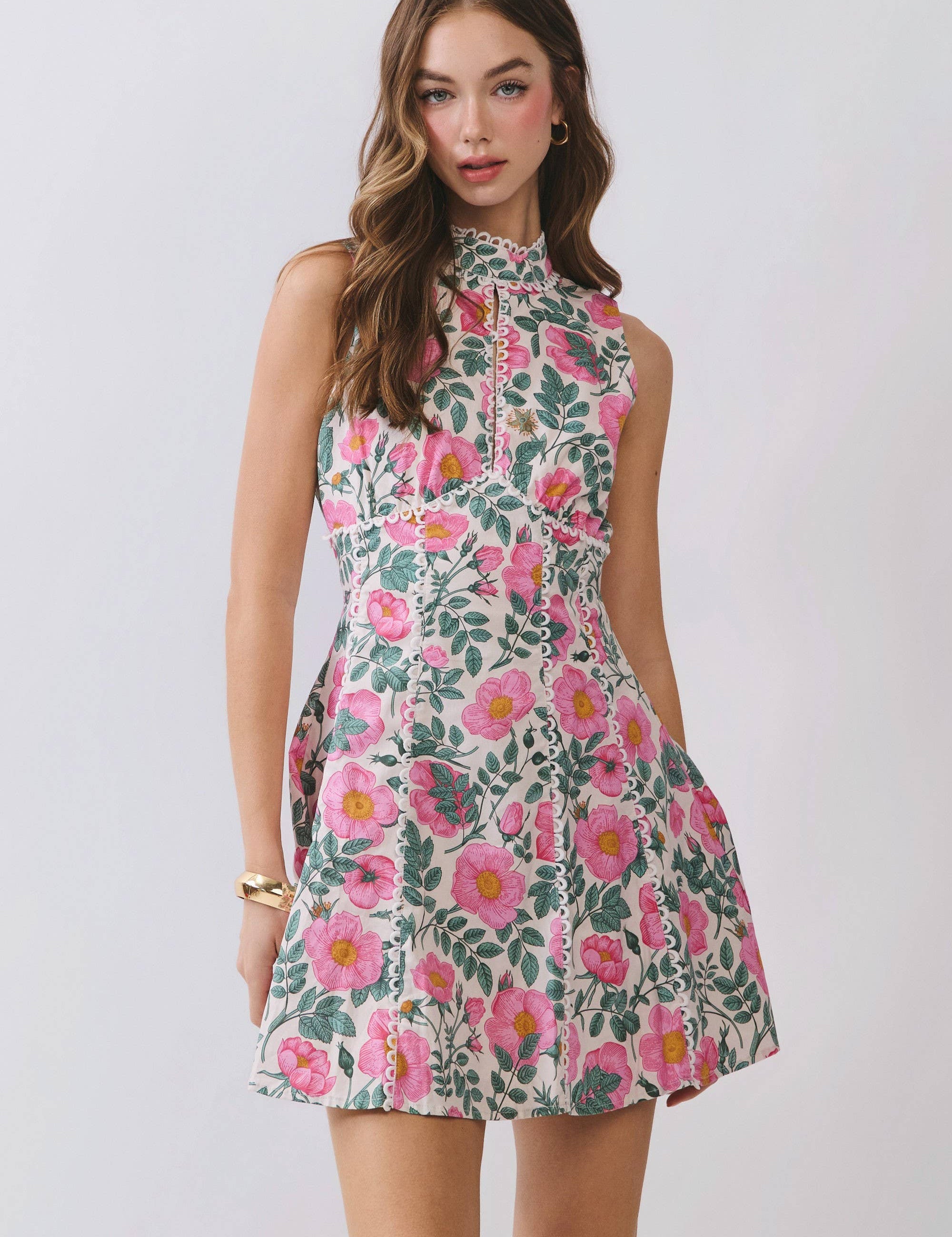 Pink Floral Open Back Mini Dress