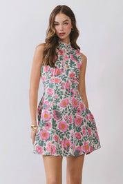 Pink Floral Open Back Mini Dress