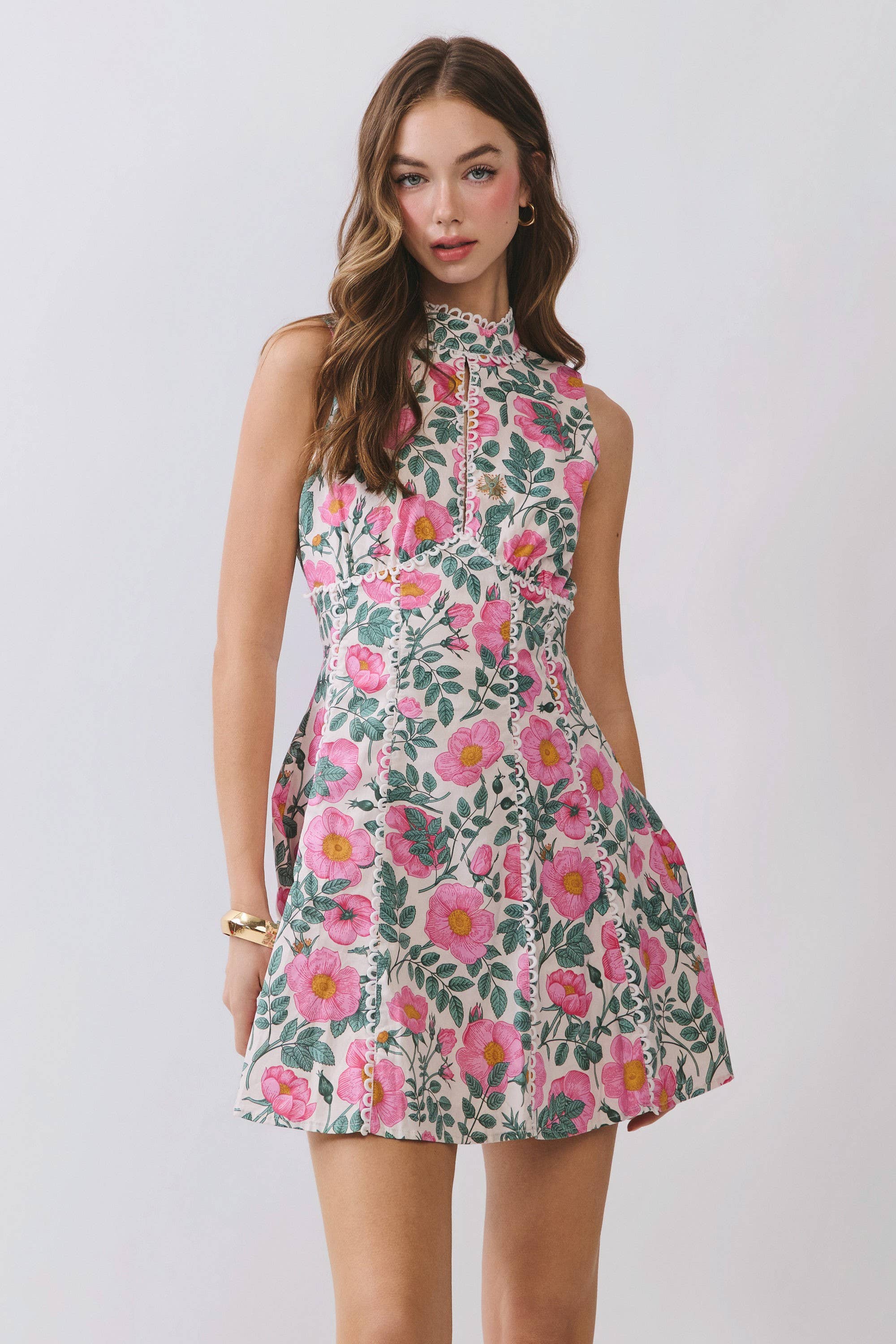 Pink Floral Open Back Mini Dress