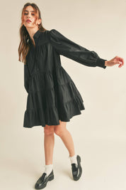 Black Tiered Button Down Mini Dress
