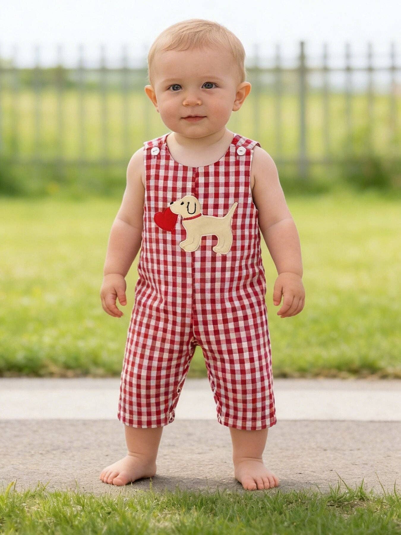 Valentine Red Plaid Boys Romper