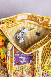 Yellow Quilted Striped Tote Bag