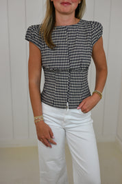 Navy Plaid Cinched Top